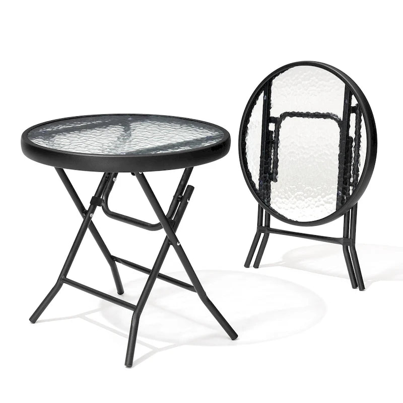 Crestlive Outdoor Side Table Petite table pliante de patio avec plateau en verre trempé