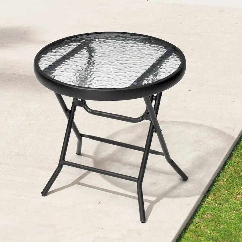Crestlive Outdoor Side Table Petite table pliante de patio avec plateau en verre trempé