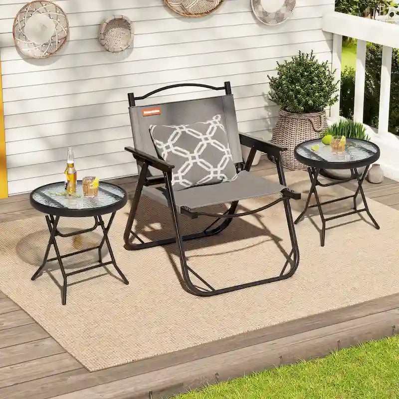 Crestlive Outdoor Side Table Petite table pliante de patio avec plateau en verre trempé