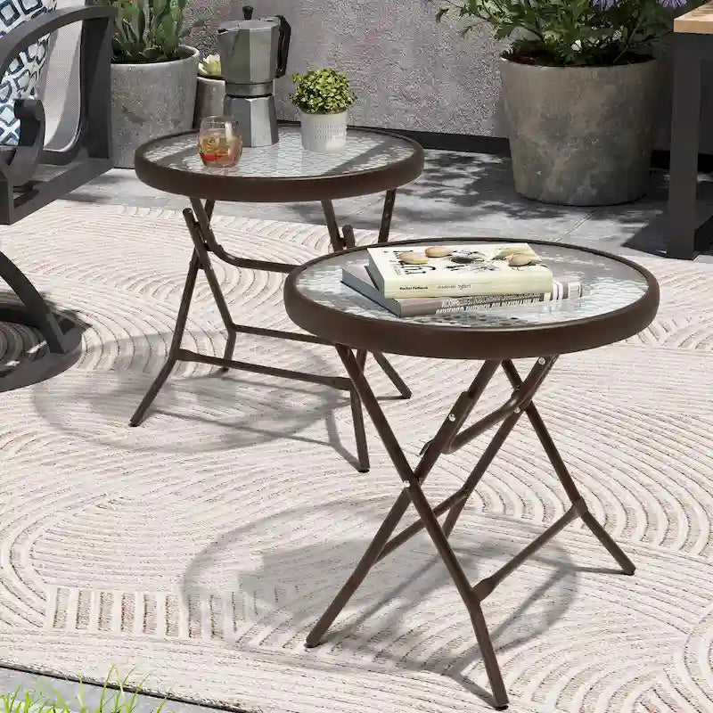 Crestlive Outdoor Side Table Petite table pliante de patio avec plateau en verre trempé