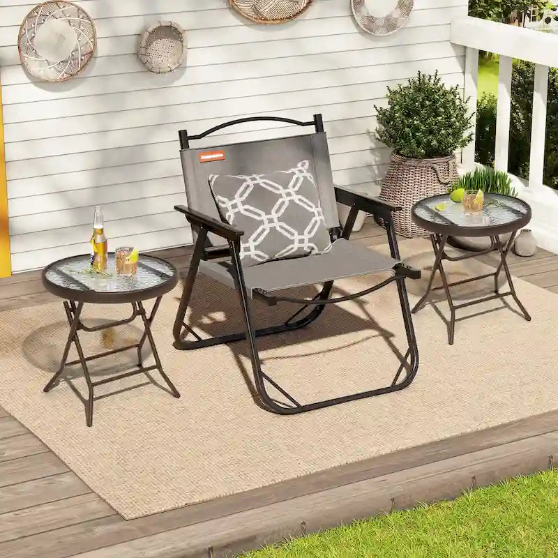 Crestlive Outdoor Side Table Petite table pliante de patio avec plateau en verre trempé