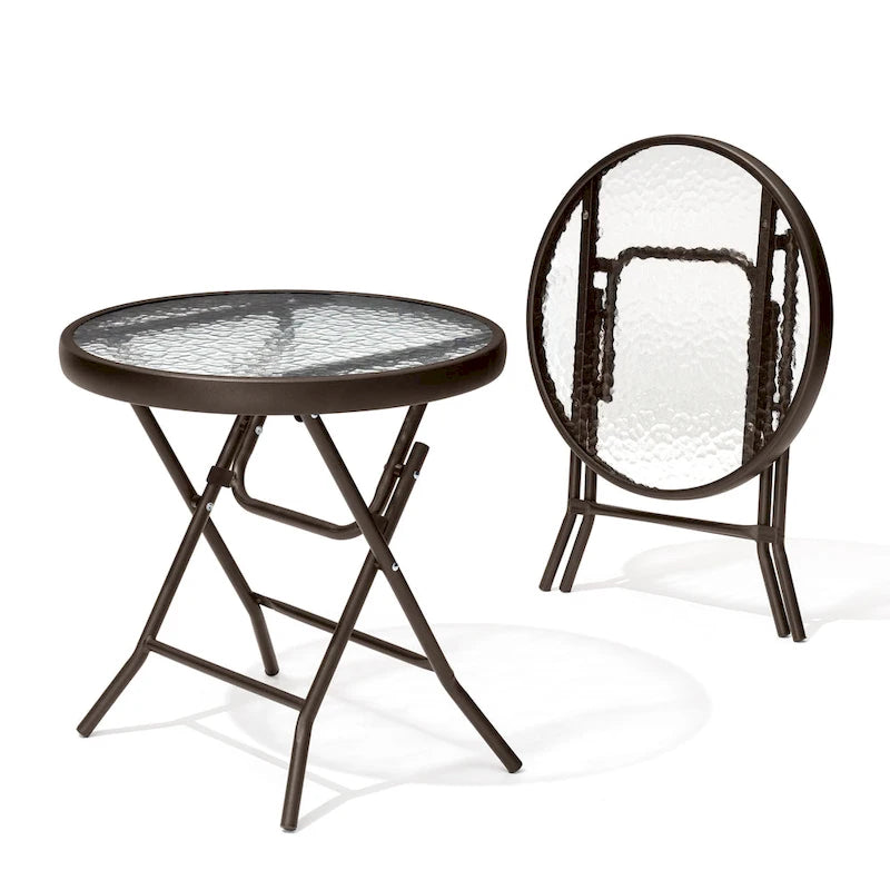Crestlive Outdoor Side Table Petite table pliante de patio avec plateau en verre trempé