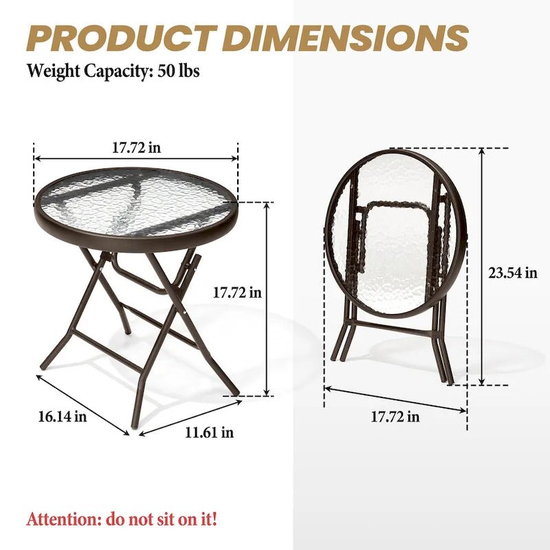 Crestlive Outdoor Side Table Petite table pliante de patio avec plateau en verre trempé