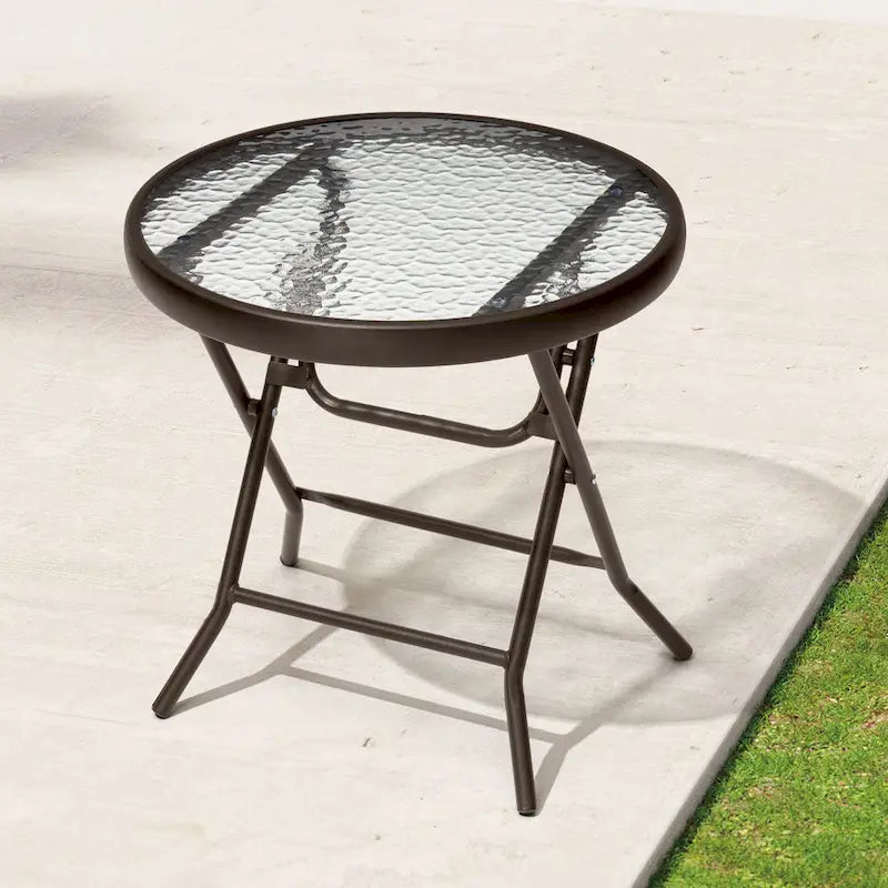 Crestlive Outdoor Side Table Petite table pliante de patio avec plateau en verre trempé