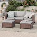 BONOSUKI Ensemble de canapés de patio 3 pièces en rotin marron avec poufs