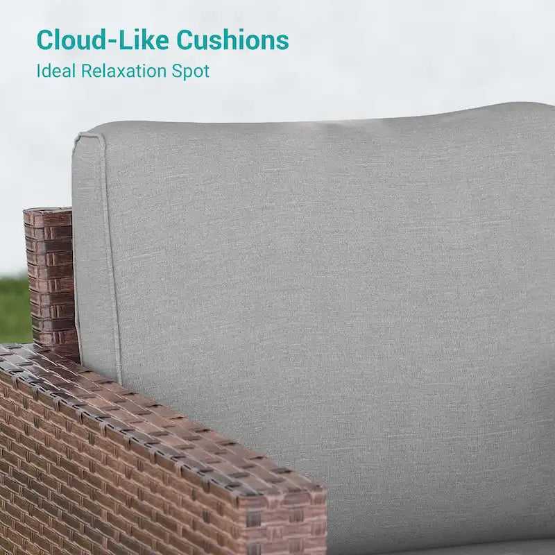 BONOSUKI Ensemble de canapés de patio 3 pièces en rotin marron avec poufs