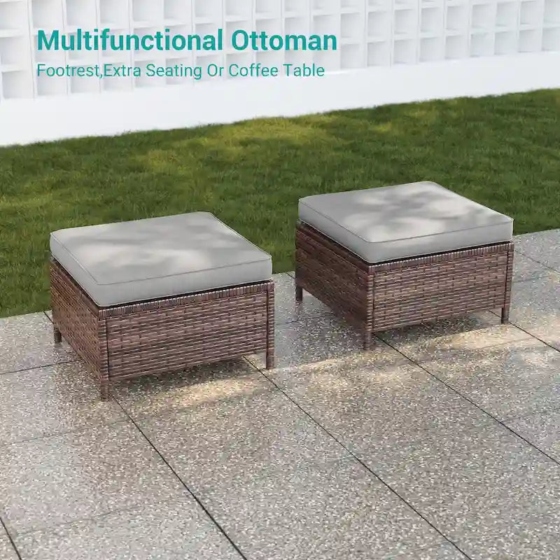 BONOSUKI Ensemble de canapés de patio 3 pièces en rotin marron avec poufs
