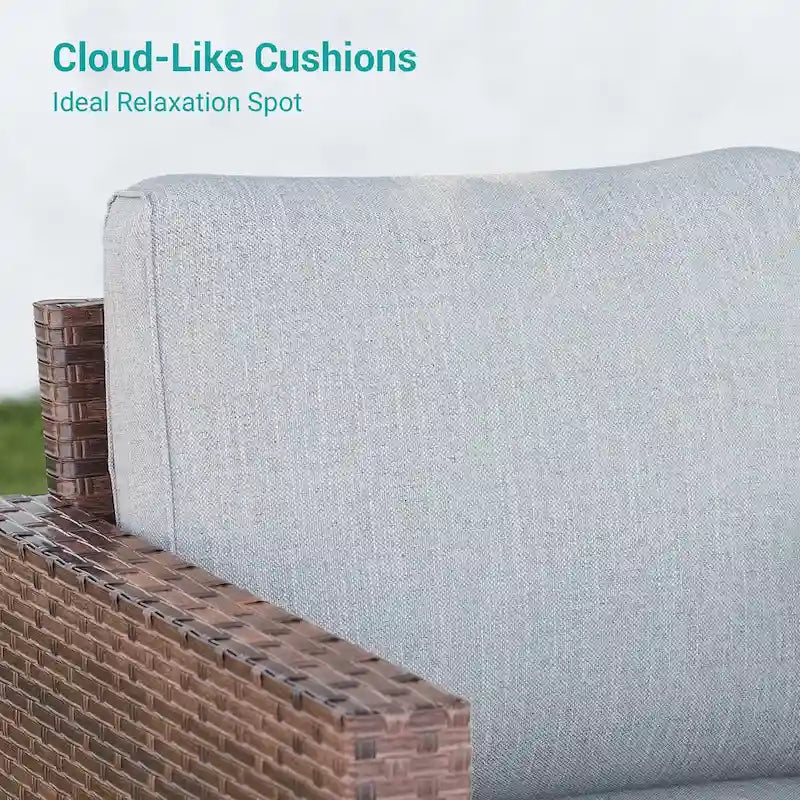 BONOSUKI Ensemble de canapés de patio 3 pièces en rotin marron avec poufs