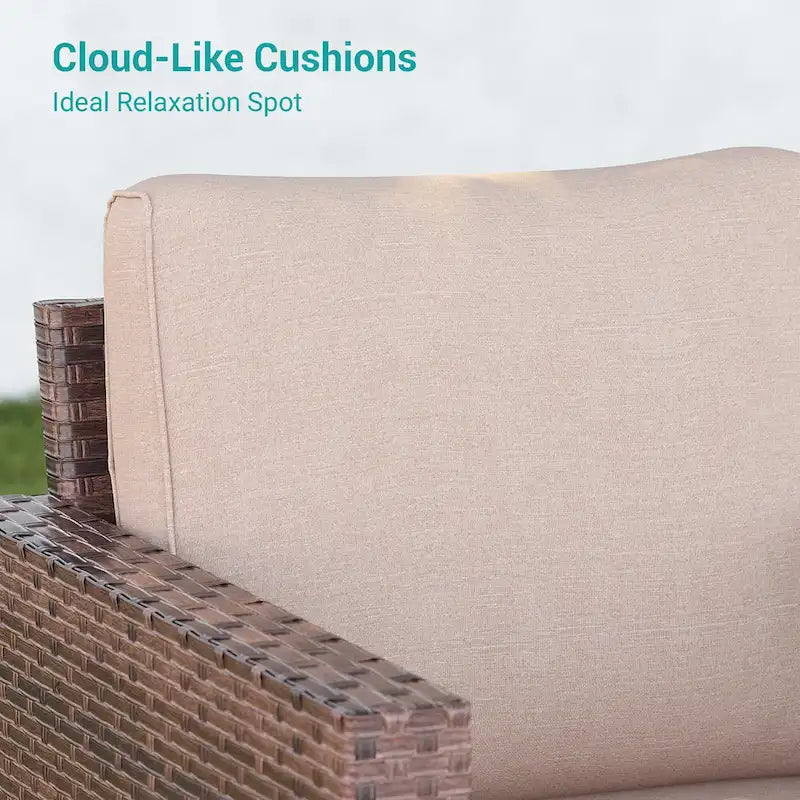 BONOSUKI Ensemble de canapés de patio 3 pièces en rotin marron avec poufs