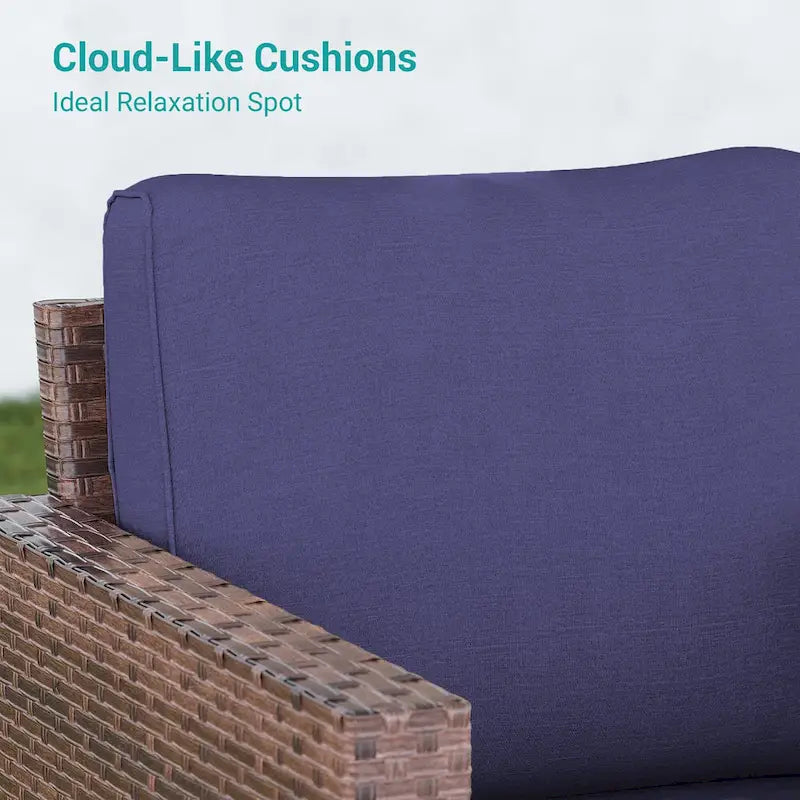 BONOSUKI Ensemble de canapés de patio 3 pièces en rotin marron avec poufs