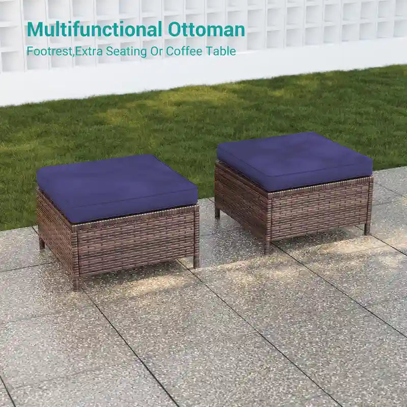 BONOSUKI Ensemble de canapés de patio 3 pièces en rotin marron avec poufs