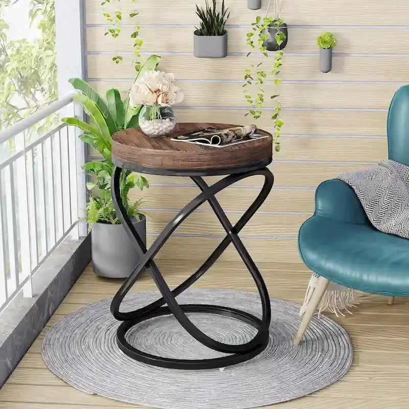Tables de chevet 26 pouces blanc et or, dessus en faux marbre, table d'appoint ronde