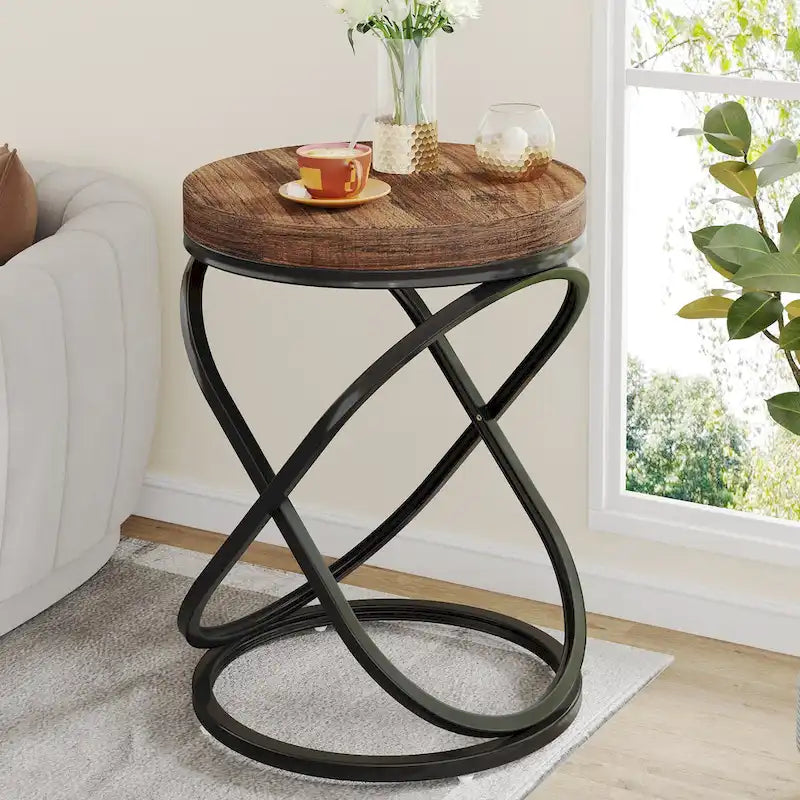Tables de chevet 26 pouces blanc et or, dessus en faux marbre, table d'appoint ronde