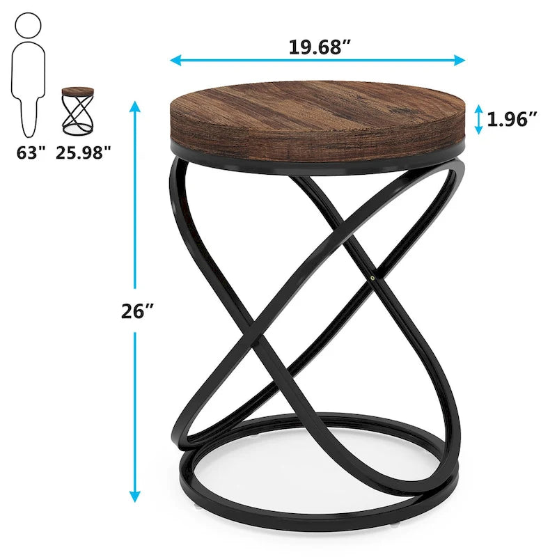 Tables de chevet 26 pouces blanc et or, dessus en faux marbre, table d'appoint ronde