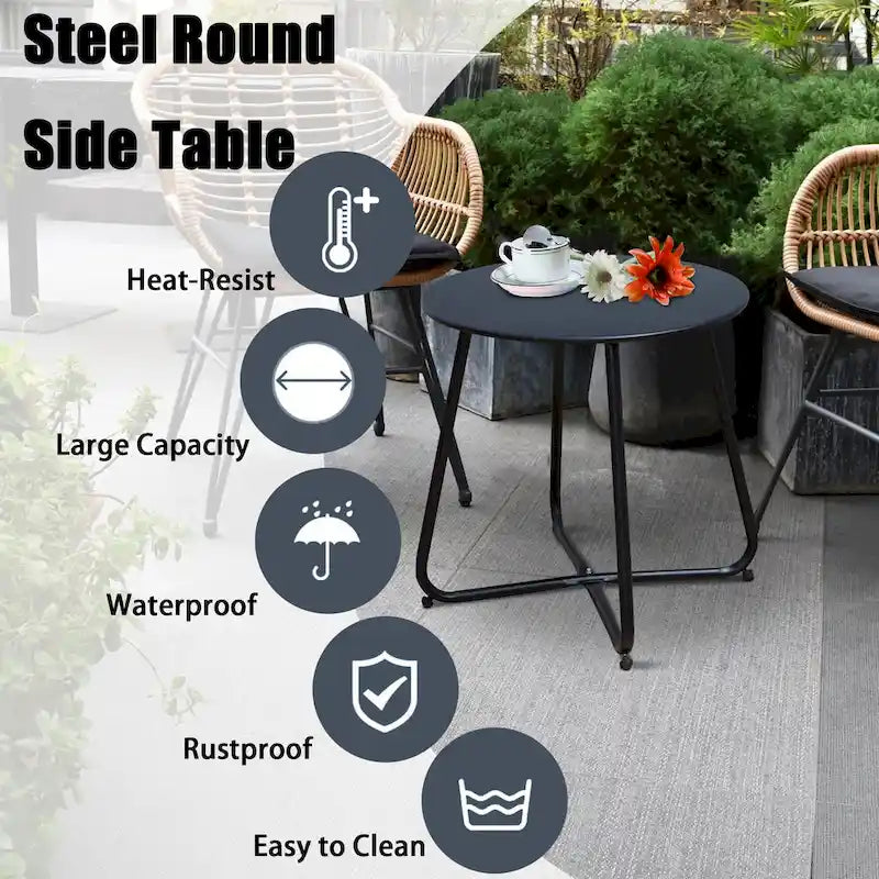 Clihome Table d'appoint ronde moderne en acier pour l'extérieur