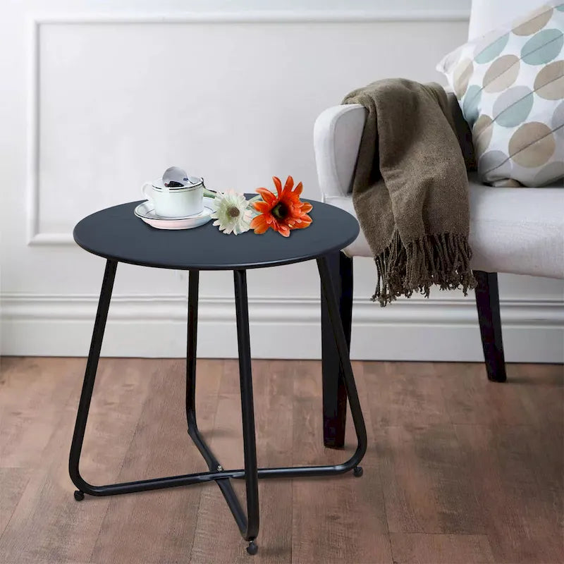 Clihome Table d'appoint ronde moderne en acier pour l'extérieur