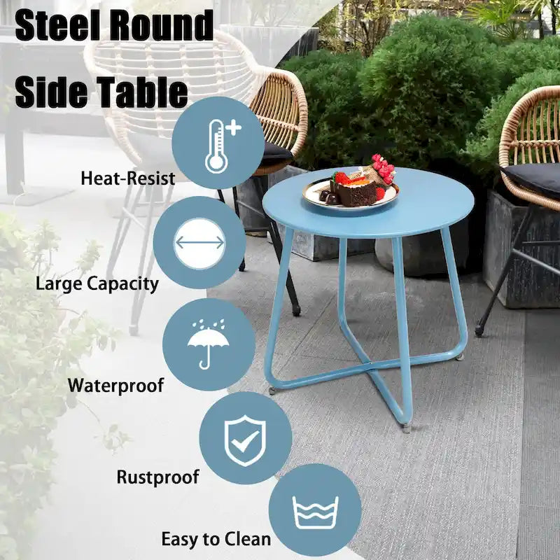 Clihome Table d'appoint ronde moderne en acier pour l'extérieur