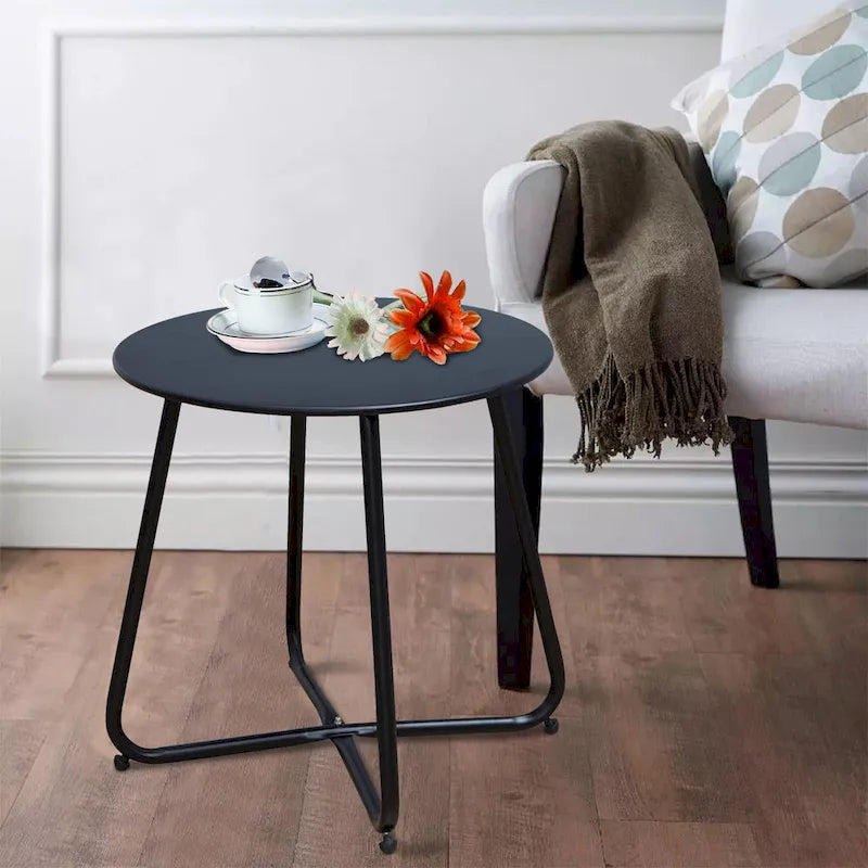 Clihome Table d'appoint ronde moderne en acier pour l'extérieur
