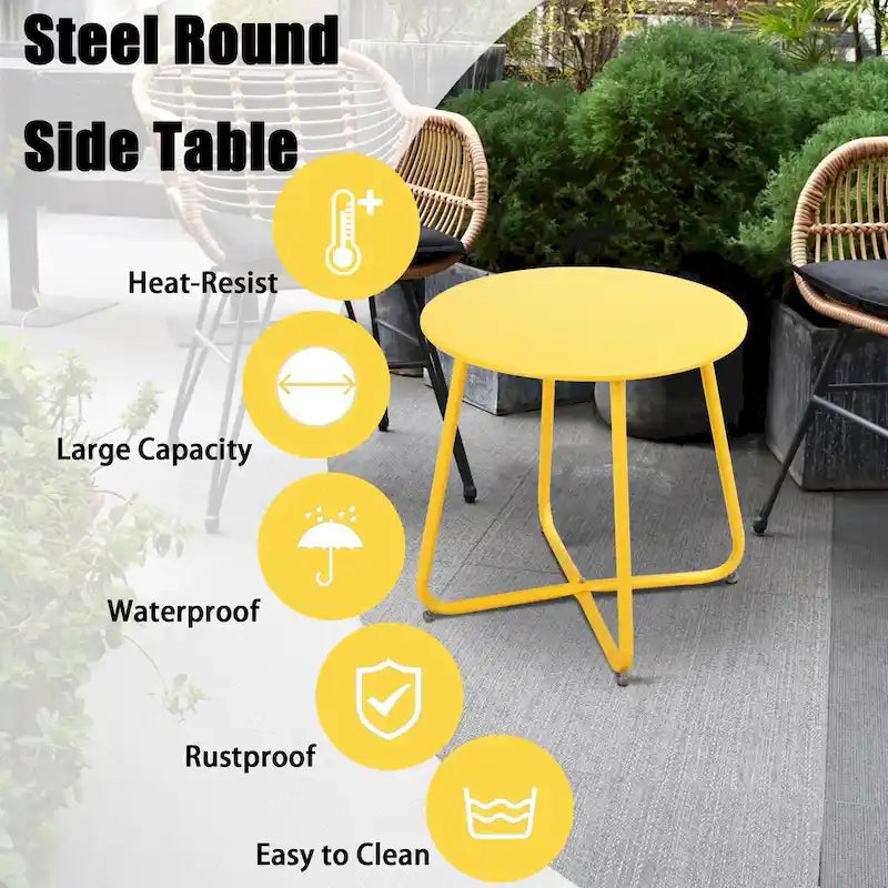 Clihome Table d'appoint ronde moderne en acier pour l'extérieur