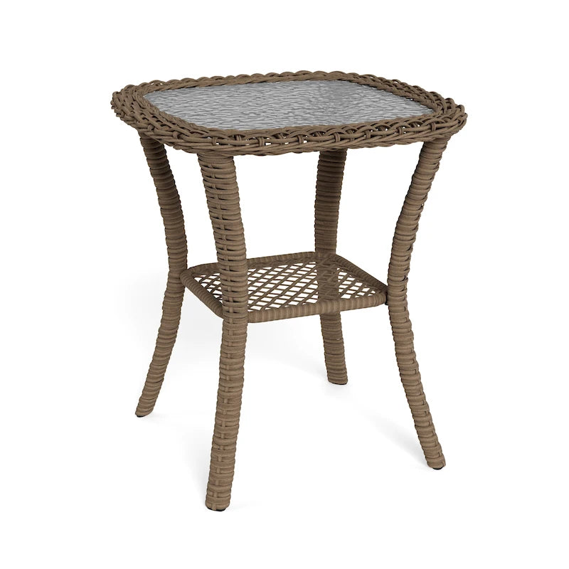 Table d'appoint d'extérieur en osier Rio Vista avec plateau en verre trempé