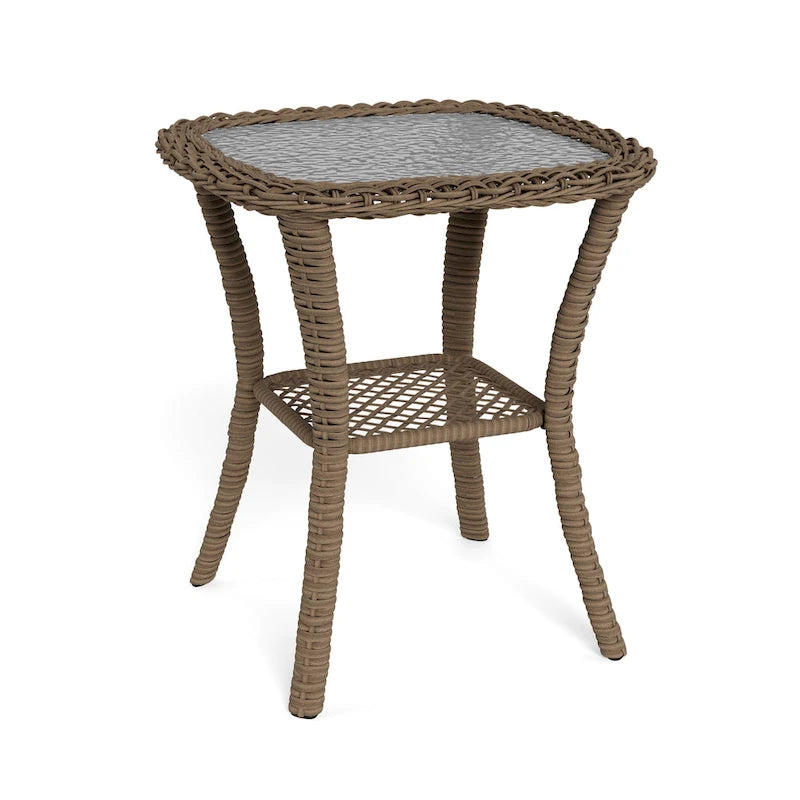 Table d'appoint d'extérieur en osier Rio Vista avec plateau en verre trempé