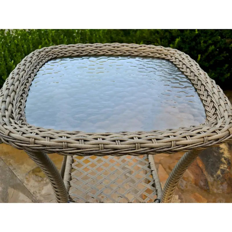 Table d'appoint d'extérieur en osier Rio Vista avec plateau en verre trempé