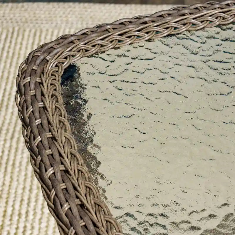Table d'appoint d'extérieur en osier Rio Vista avec plateau en verre trempé