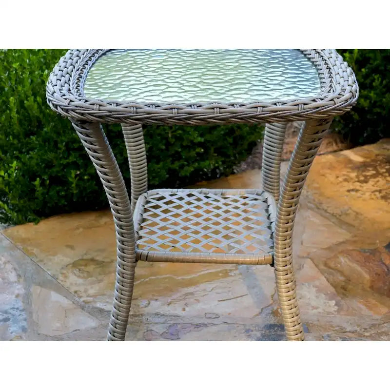 Table d'appoint d'extérieur en osier Rio Vista avec plateau en verre trempé