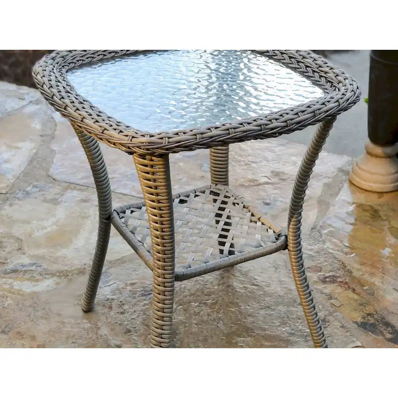 Table d'appoint d'extérieur en osier Rio Vista avec plateau en verre trempé