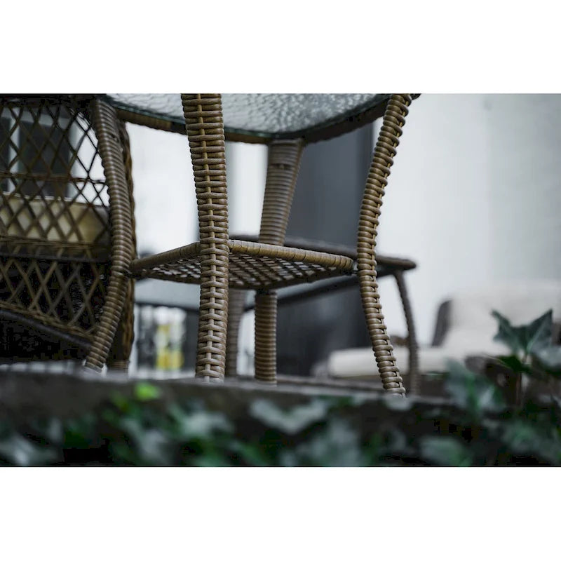 Table d'appoint d'extérieur en osier Rio Vista avec plateau en verre trempé