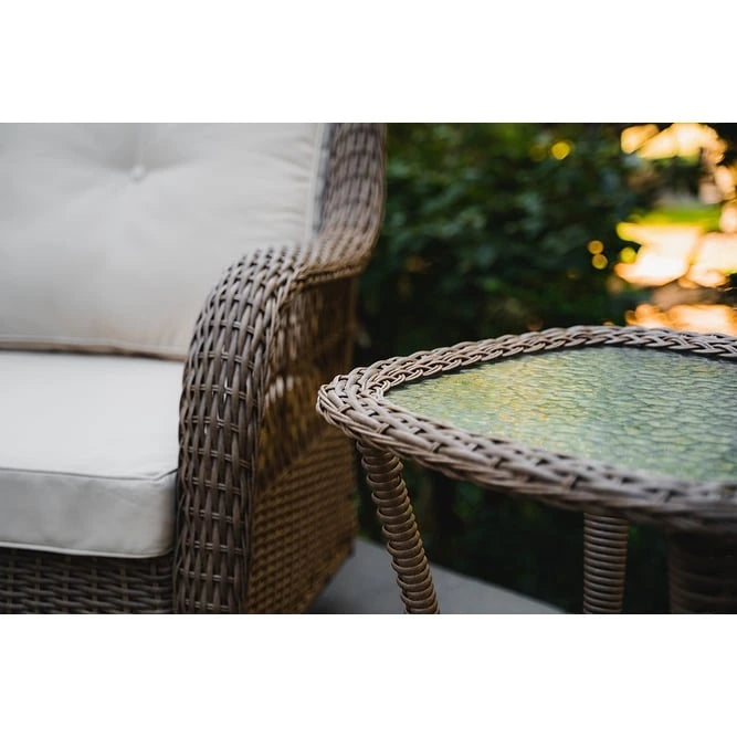 Table d'appoint d'extérieur en osier Rio Vista avec plateau en verre trempé
