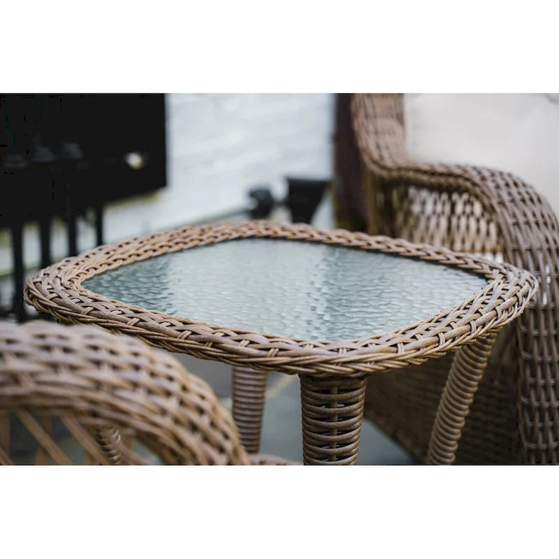 Table d'appoint d'extérieur en osier Rio Vista avec plateau en verre trempé