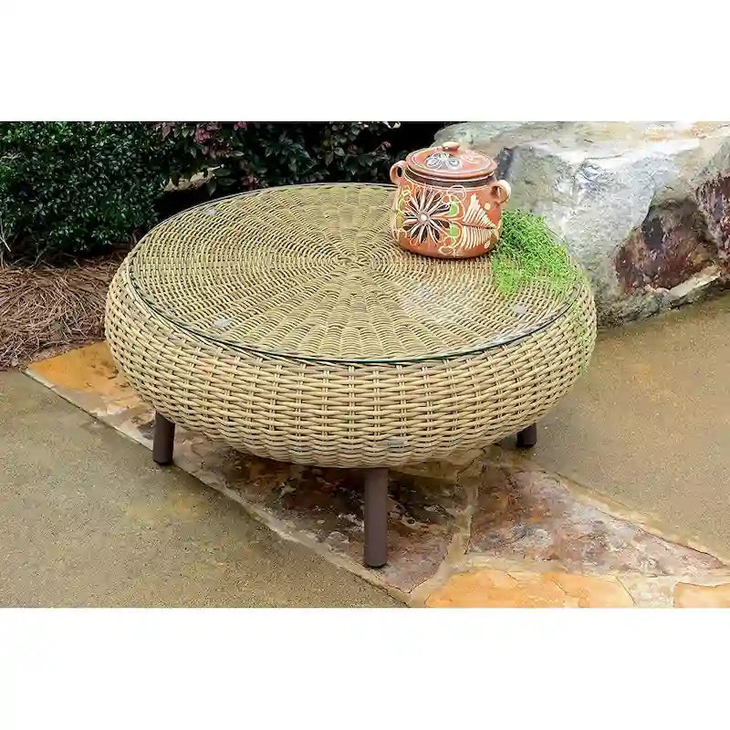Table basse ronde en osier d'extérieur Tortuga