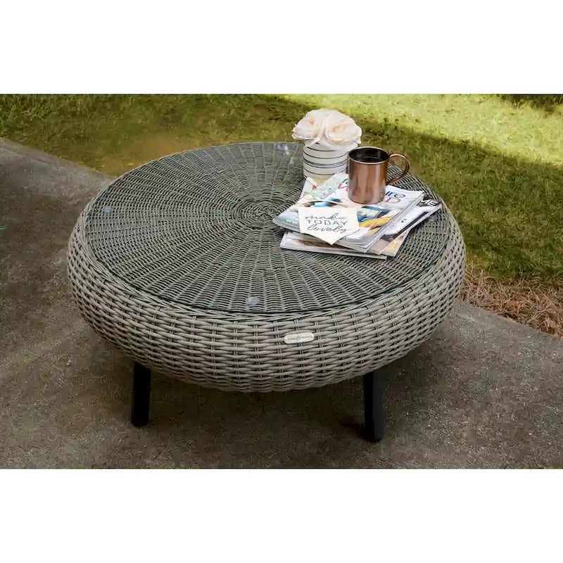 Table basse ronde en osier d'extérieur Tortuga