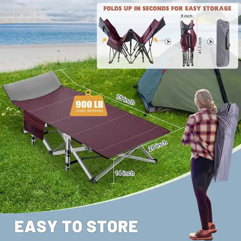 Lit pliant DoCred, lit de camp d'extérieur robuste avec sac de transport