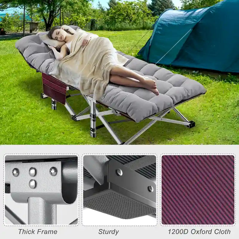 Lit pliant DoCred, lit de camp d'extérieur robuste avec sac de transport