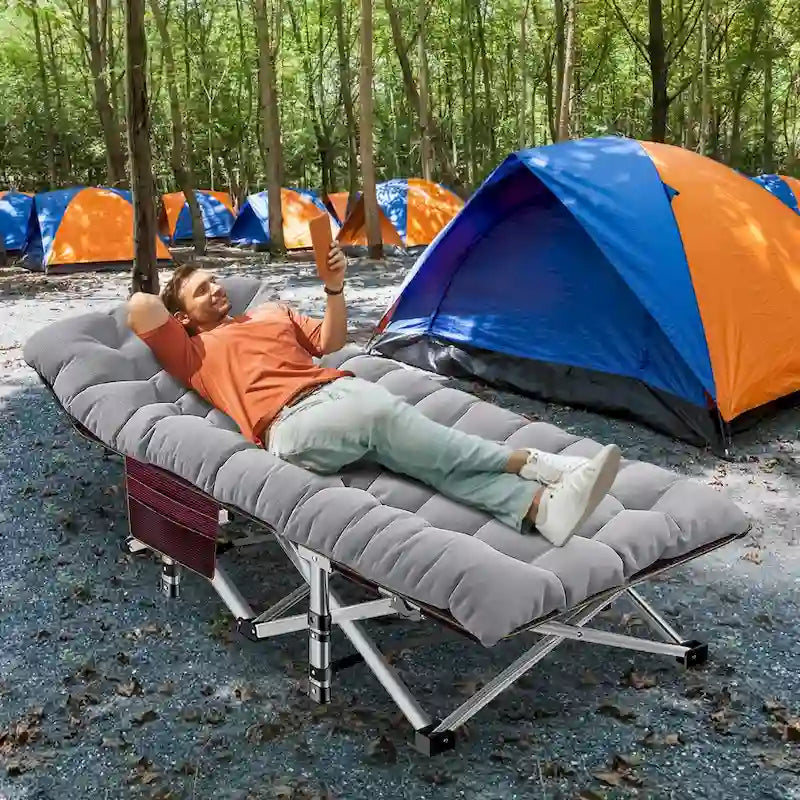 Lit pliant DoCred, lit de camp d'extérieur robuste avec sac de transport