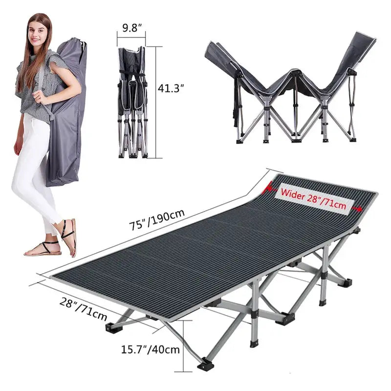 Lit pliant DoCred, lit de camp d'extérieur robuste avec sac de transport