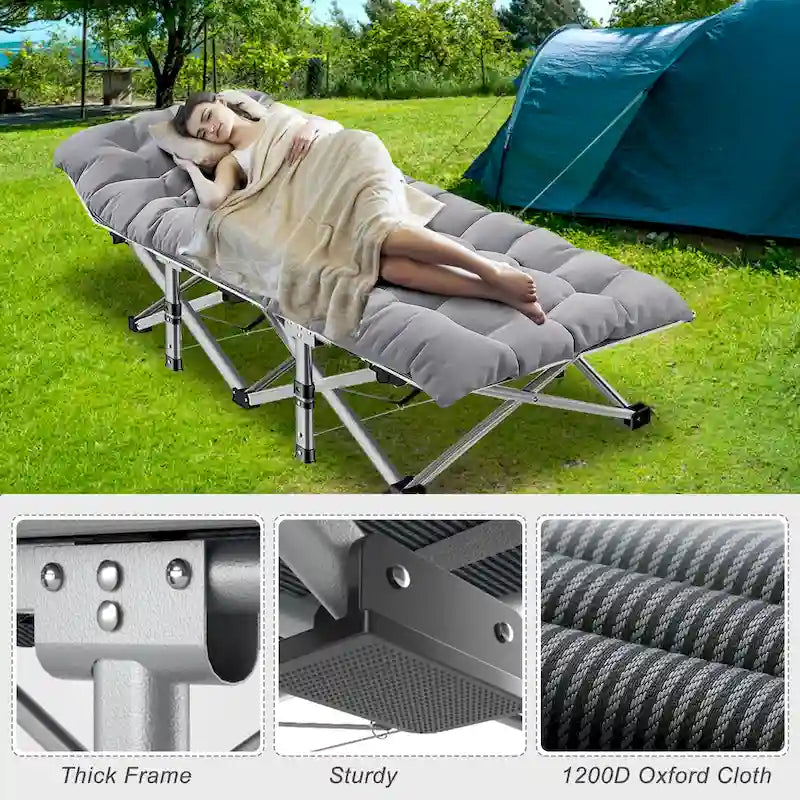 Lit pliant DoCred, lit de camp d'extérieur robuste avec sac de transport