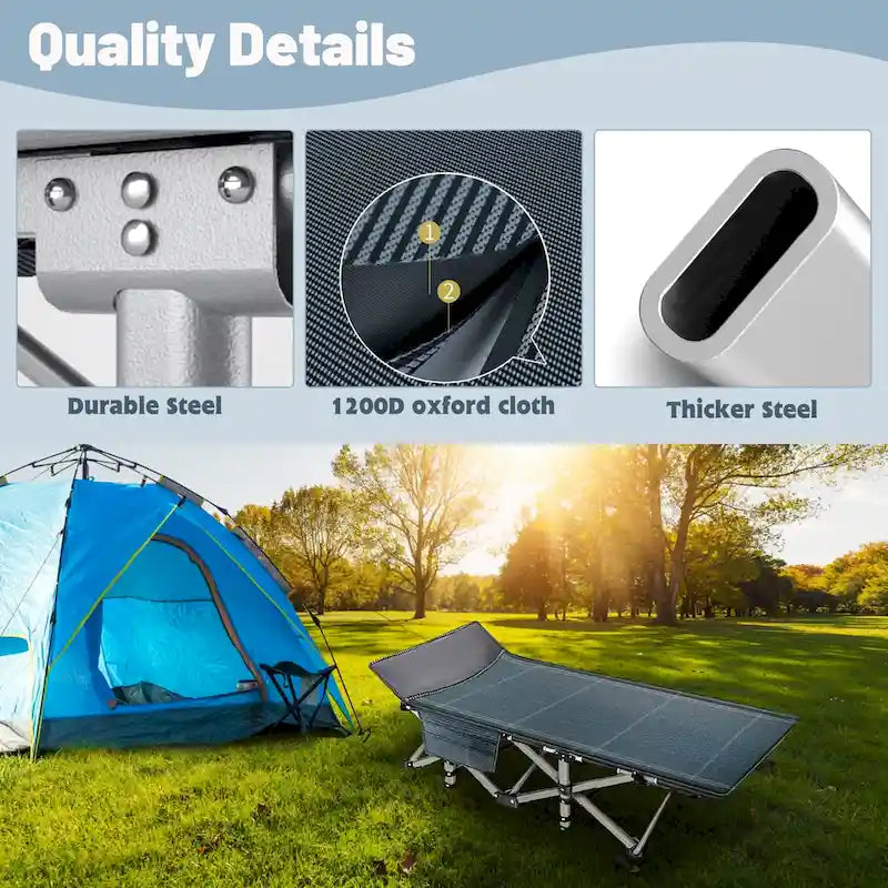 Lit pliant DoCred, lit de camp d'extérieur robuste avec sac de transport
