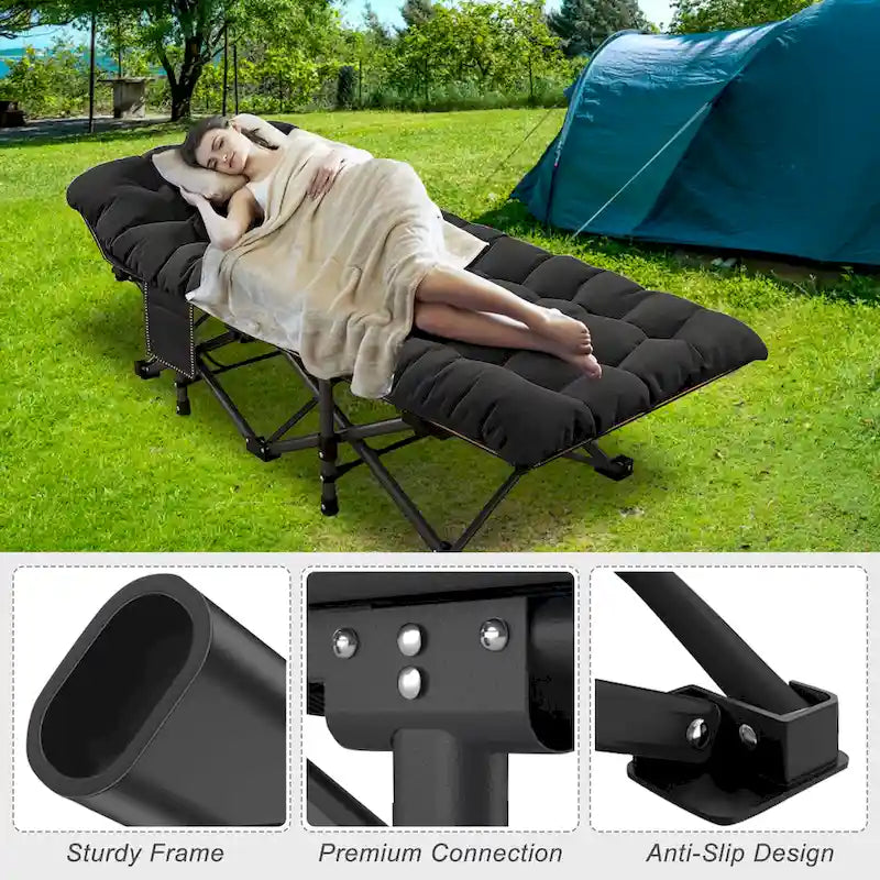 Lit pliant DoCred, lit de camp d'extérieur robuste avec sac de transport