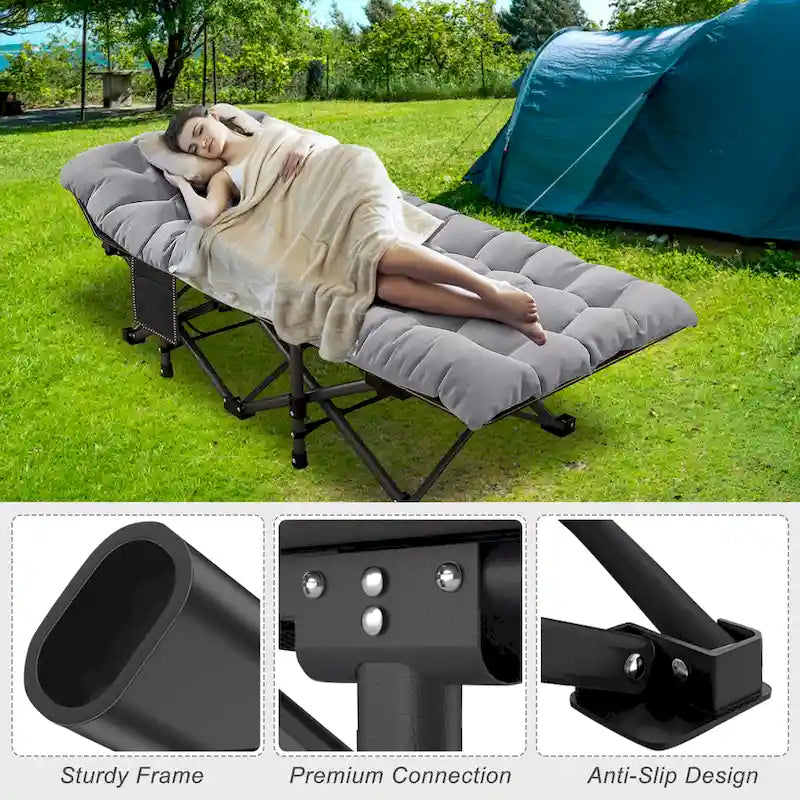 Lit pliant DoCred, lit de camp d'extérieur robuste avec sac de transport
