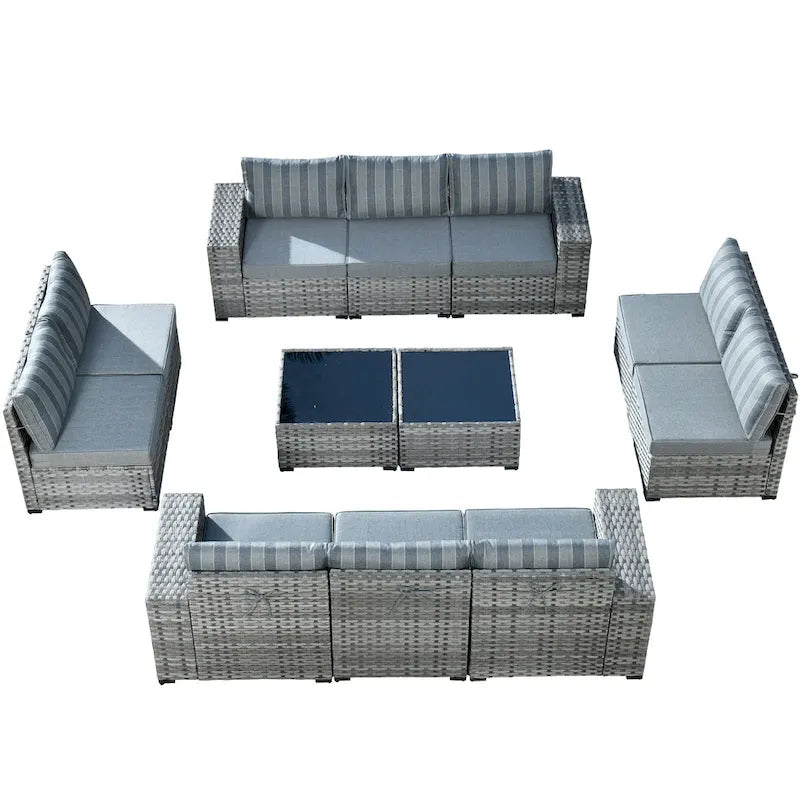 HOOOWOOO Ensemble de patio modulaire 12 pièces en rotin pour l'extérieur avec accoudoirs larges