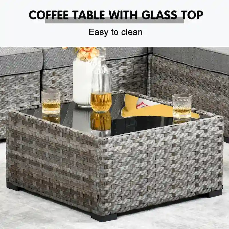 HOOOWOOO Ensemble de patio modulaire 12 pièces en rotin pour l'extérieur avec accoudoirs larges