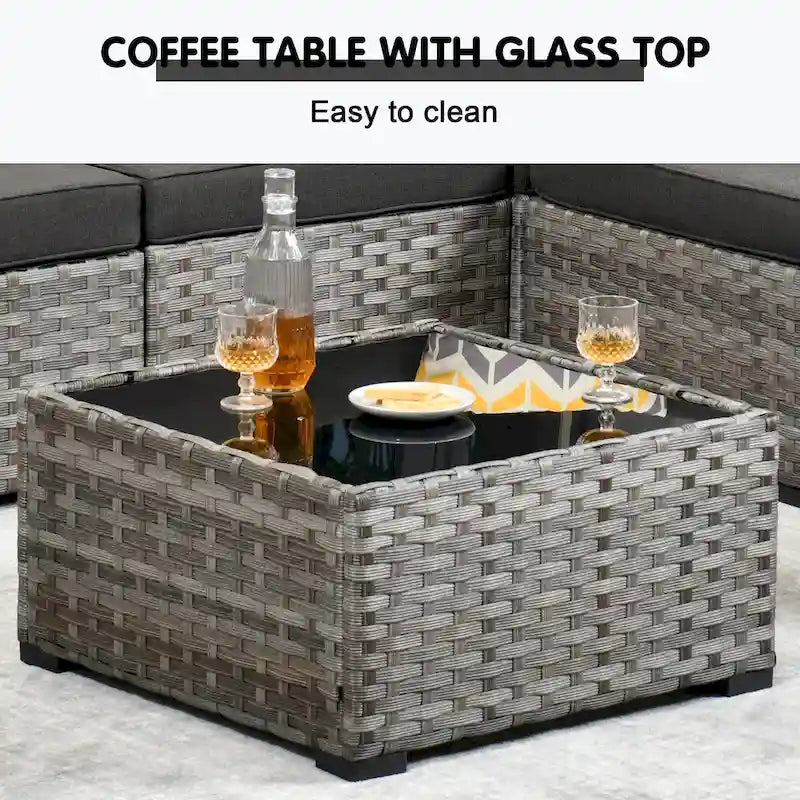HOOOWOOO Ensemble de patio modulaire 12 pièces en rotin pour l'extérieur avec accoudoirs larges