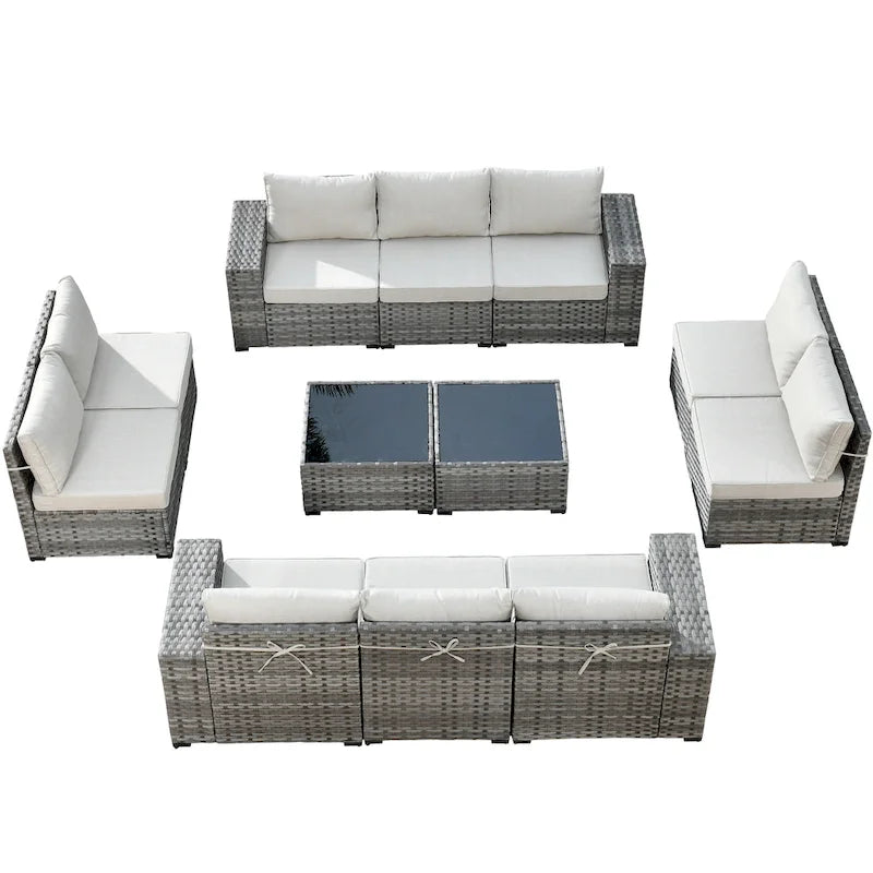 HOOOWOOO Ensemble de patio modulaire 12 pièces en rotin pour l'extérieur avec accoudoirs larges