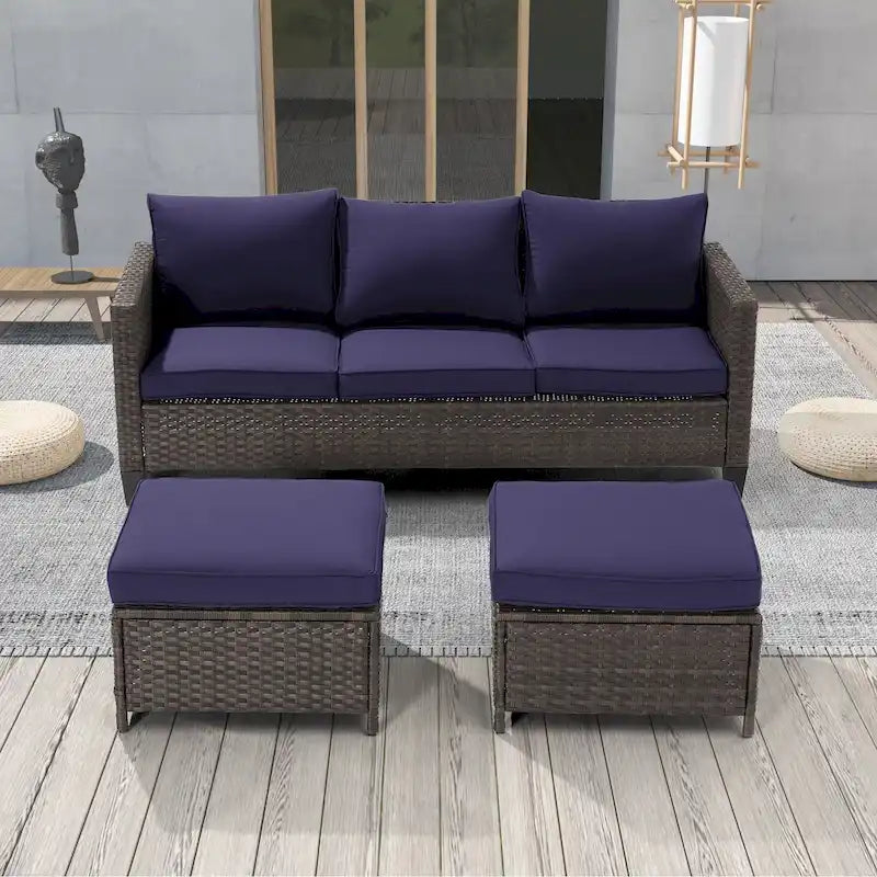 LIVOOSUN Ensemble de 3 pièces de mobilier de terrasse en rotin marron avec canapé