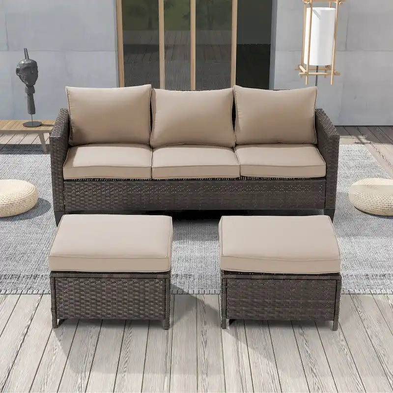 LIVOOSUN Ensemble de 3 pièces de mobilier de terrasse en rotin marron avec canapé