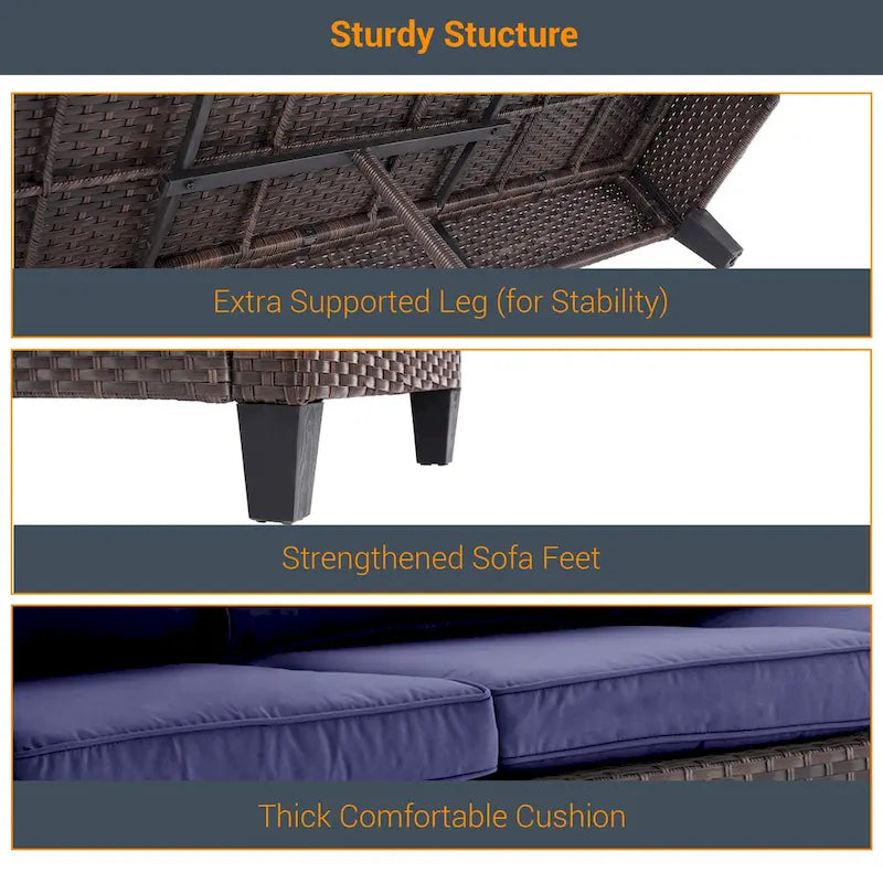 LIVOOSUN Ensemble de 3 pièces de mobilier de terrasse en rotin marron avec canapé