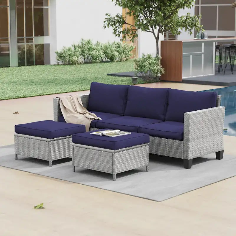 LIVOOSUN Ensemble de 3 pièces de mobilier de terrasse en rotin marron avec canapé